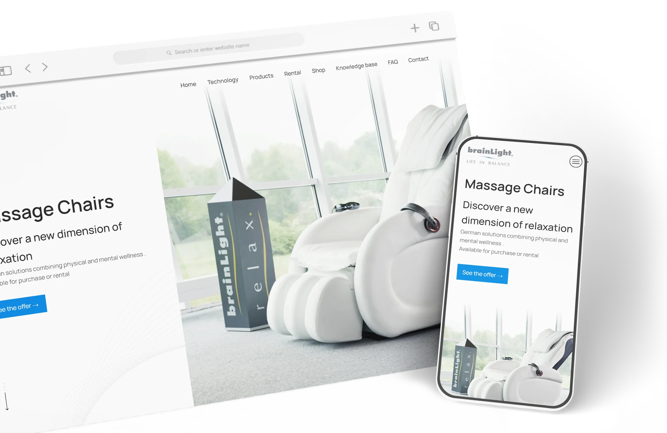 BrainLight website shown on laptop and phone mockups