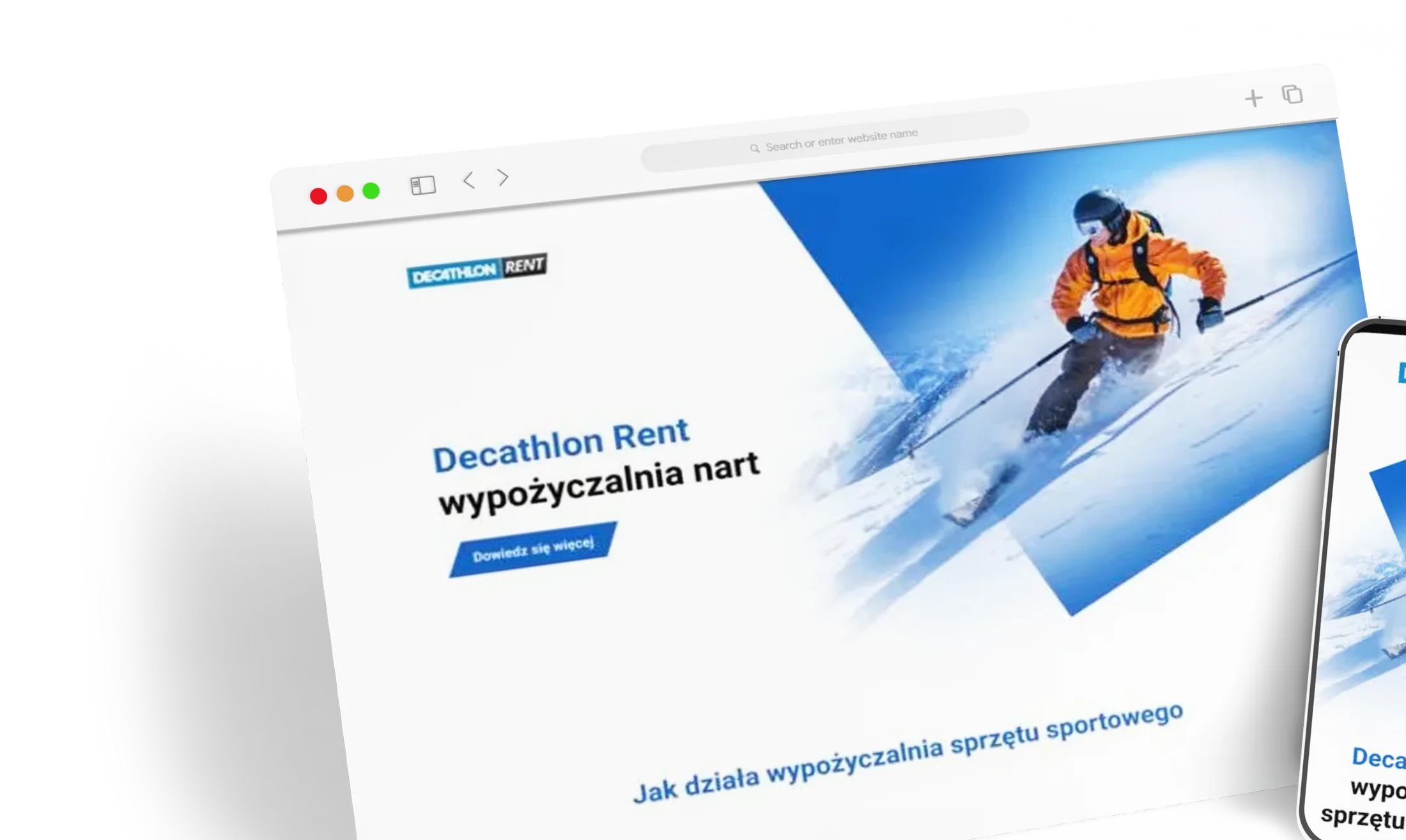Decathlon Rent website shown on laptop and phone mockups