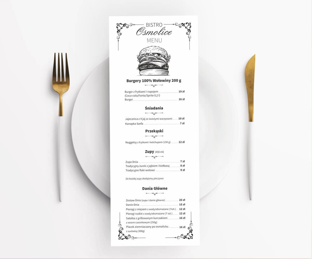 projekt menu do restauracji